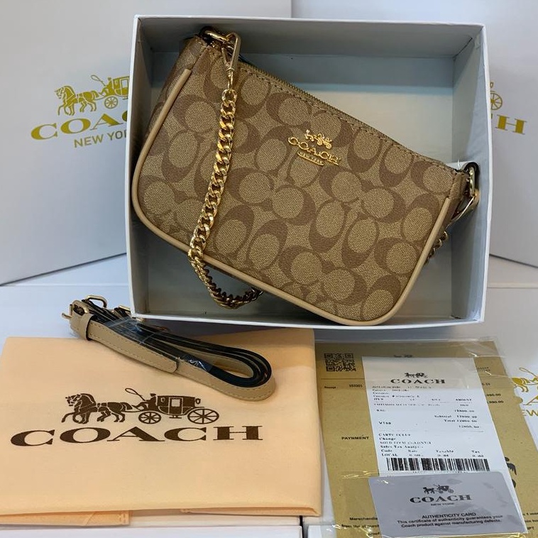 [FREE BOX] CO@CH TOP HANDLE POUCH IN SIGNATURE - COACH