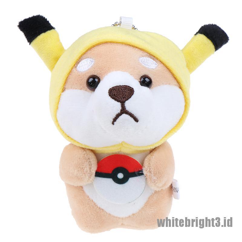 (white3) 1pc Gantungan Kunci Boneka Anjing Shiba Inu Bahan Plush Ukuran 12cm