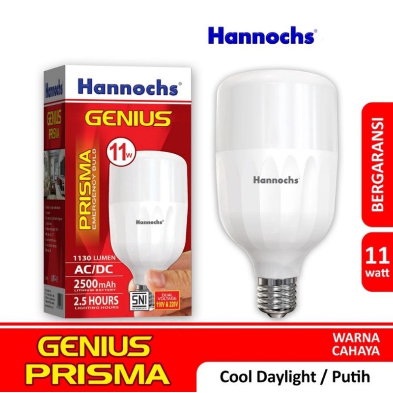 Hannochs Lampu Emergency LED AC/DC Genius Prisma 11 Watt Cahaya Putih Emergency Lamp Darurat