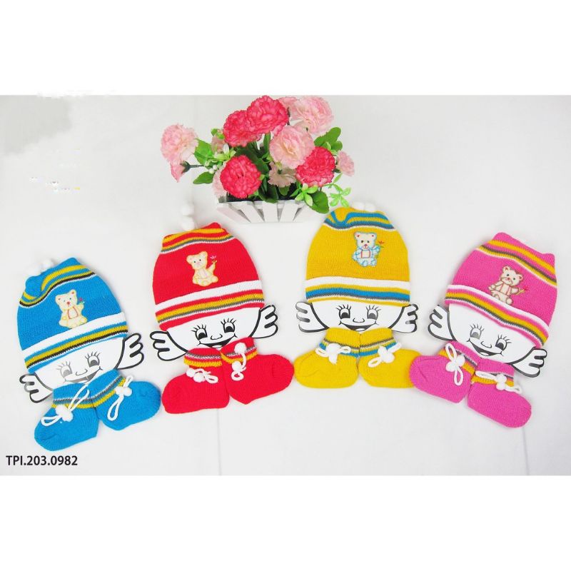 Topi bayi set kupluk bordir / topi kupluk rajut bayi set lucu unisex