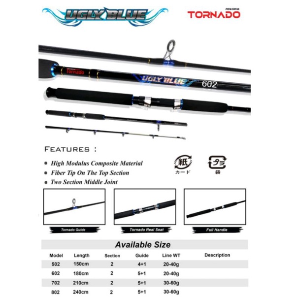 joran carbon tornado ugly blue 150, 165, 180, 210, 240