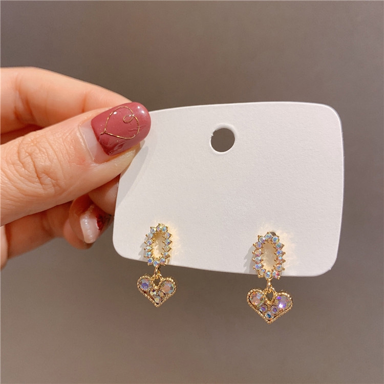 Anting love Berlian glitter Bulat Kecil lady Korea