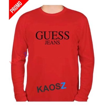 Kaos Distro Guess Jeans Hitam Premium Fashion Pria Wanita Lengan Panjang