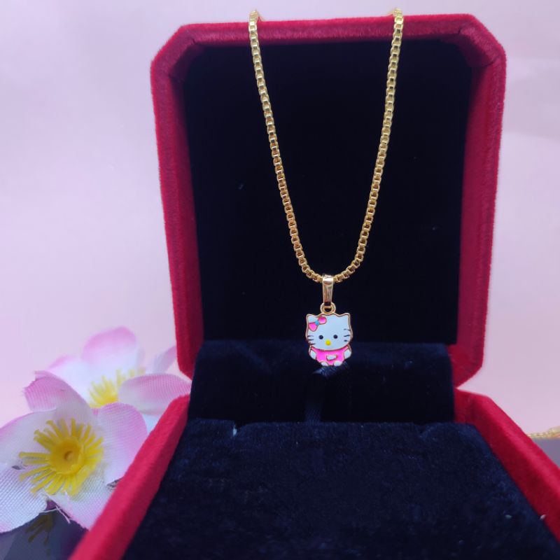 set kalung anak dan anting yaxiya motif hellokitypink