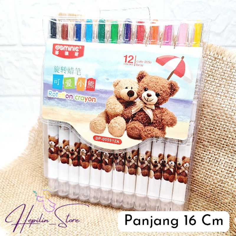 

TEDDY BEAR Crayon Putar 1 Set isi 12 Warna ( 16 Cm ) / Rotation Crayon / Crayon Putar Merk Dominic /