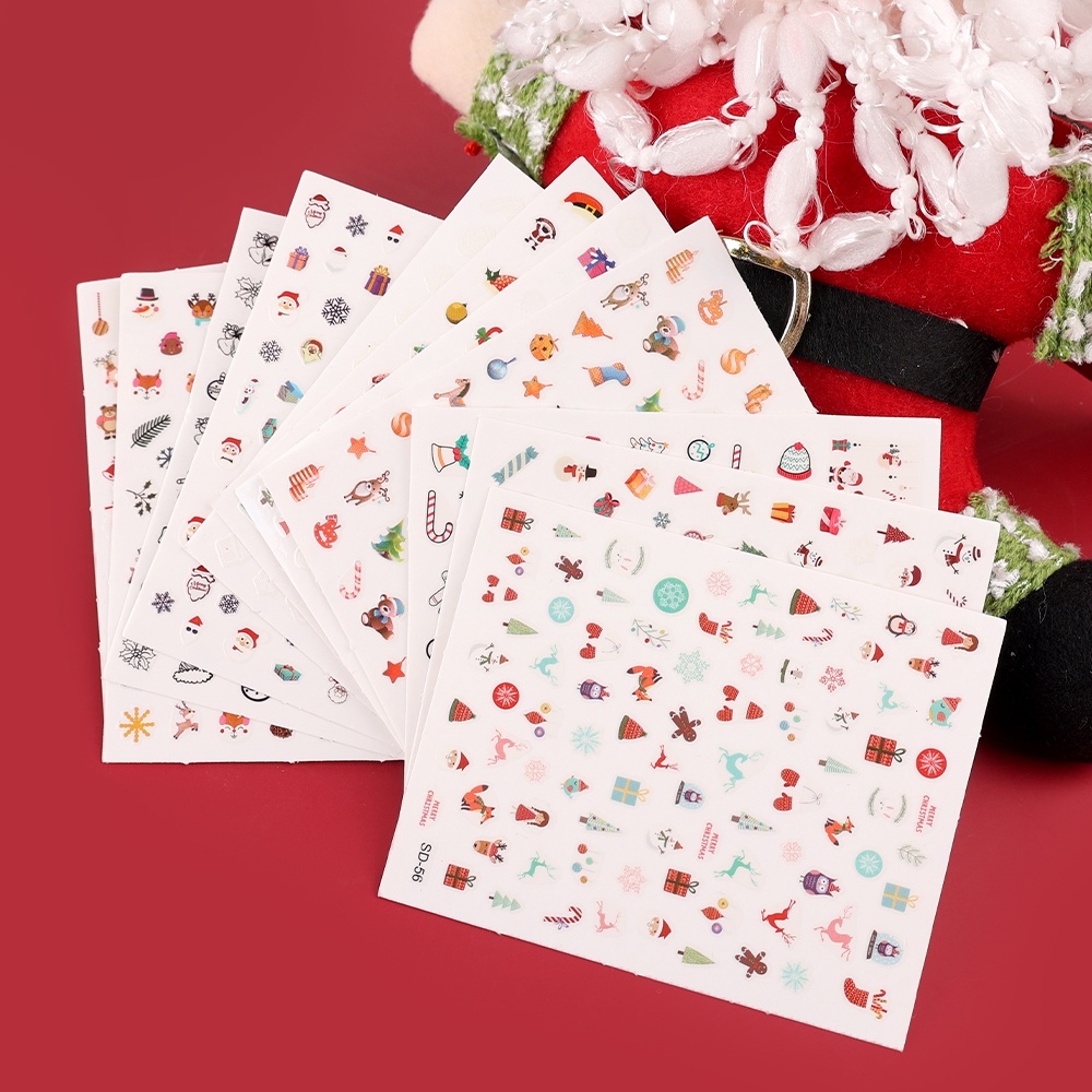 Stiker Kuku Desain Natal Rusa Snowflake Santa Claus Warna Acak Gaya Eropa Amerika Untuk Dekorasi