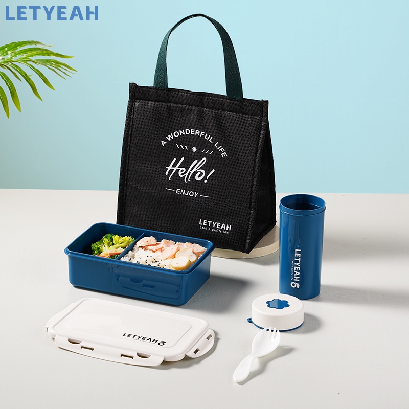 letyeah 1100ml Kotak bekal makan 2 sekat /lunch box set anti tumpah botol minum 360ml /BPA free