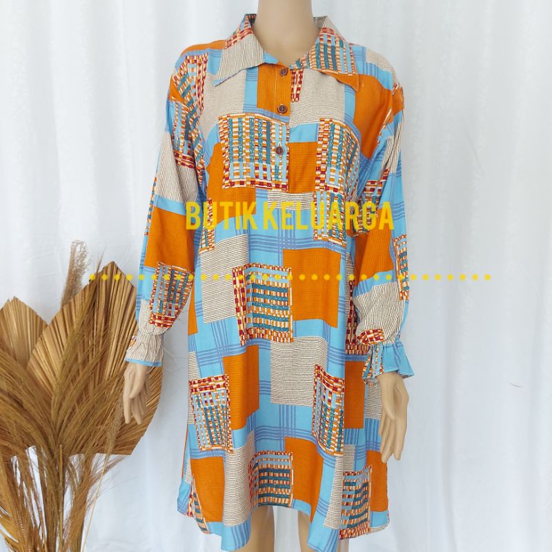 Baju Muslim Wanita Atasan Motif Kotak Orange