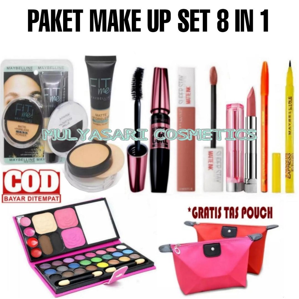 Paket Makeup Wanita Super Lengkap Murah 1 Set 8 in 1 / Paket Kosmetik Komplit Murah 1 Paket / Paket