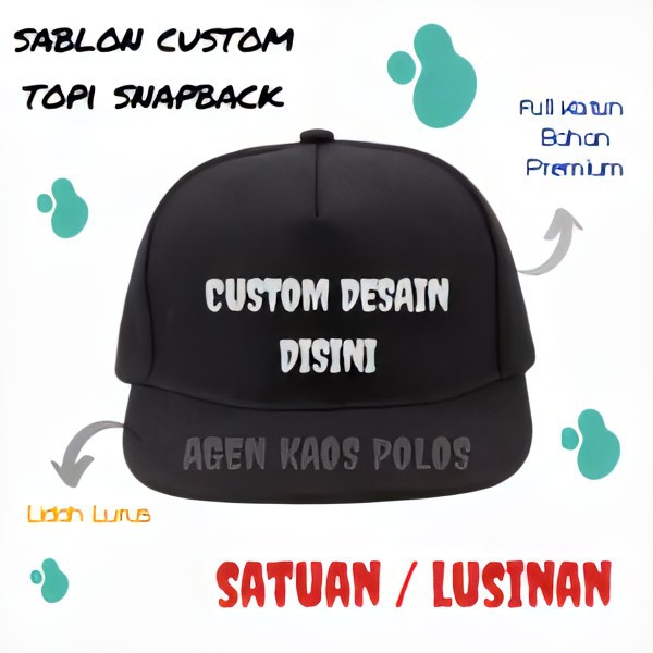 Sablon Custom Topi Snapback Premium Nama Tulisan Satuan Lusinan - Topi Hip Hop Full Bahan katun