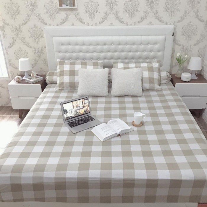 Sprei Sprei ala Korea katun lokal motif emily khaki uk 90x20 - 200x200 - 90x200, 20 cm(O7C0) Sprei S