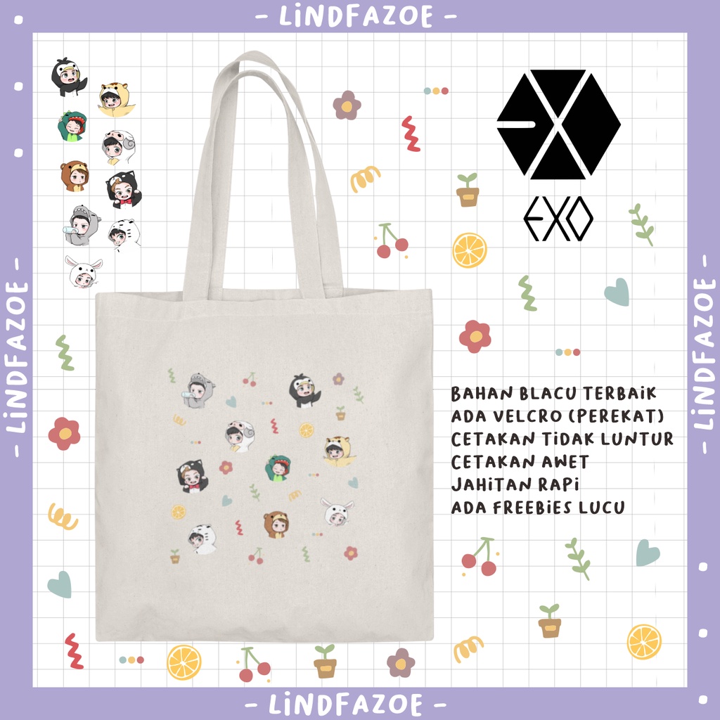 Totebag tote bag exo kai xiumin lay chen baekhyun chanyeol sehun suho do