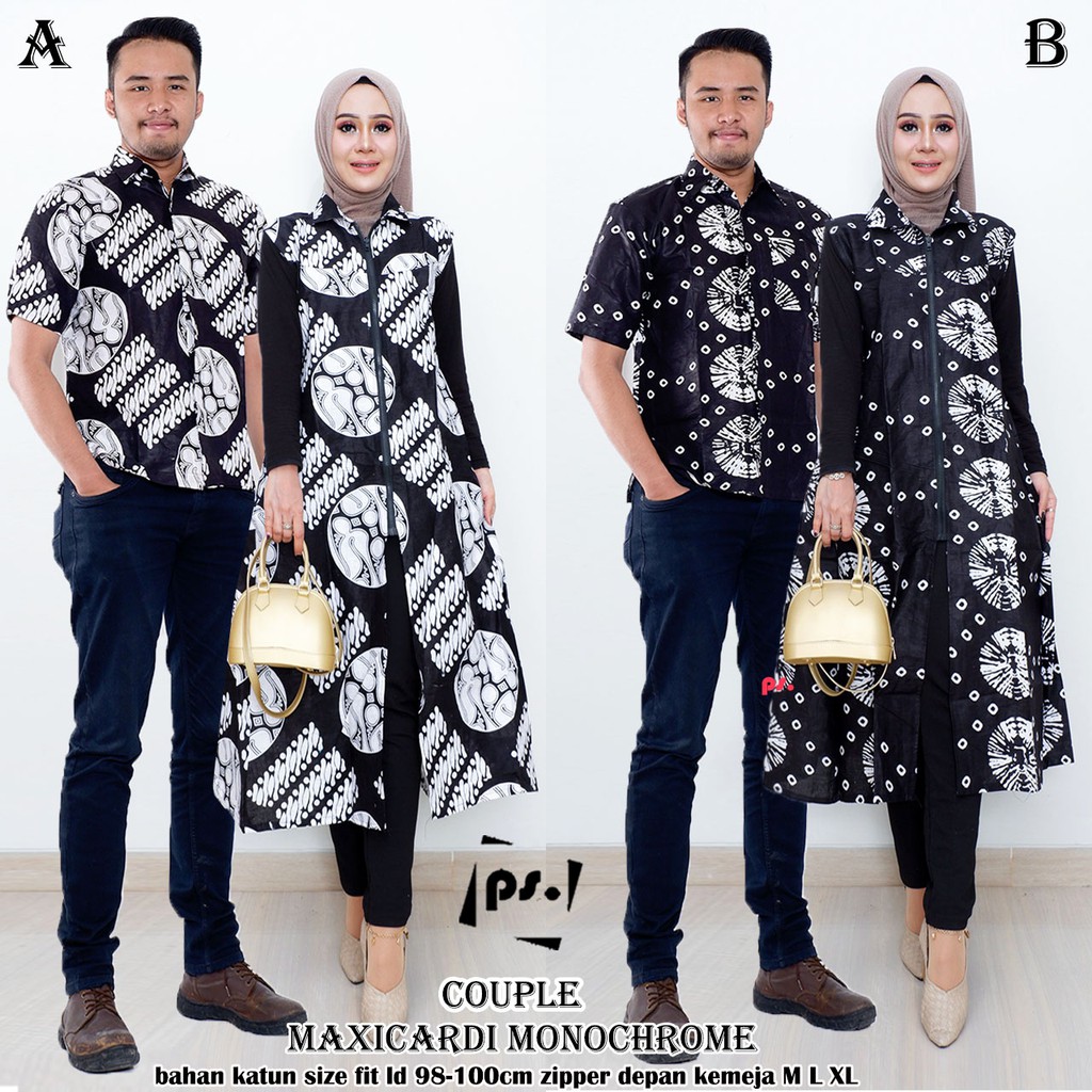 Couple Maxi Cardi Monochrome Pria Wanita Batik Motif Modern Kondangan Exclusive