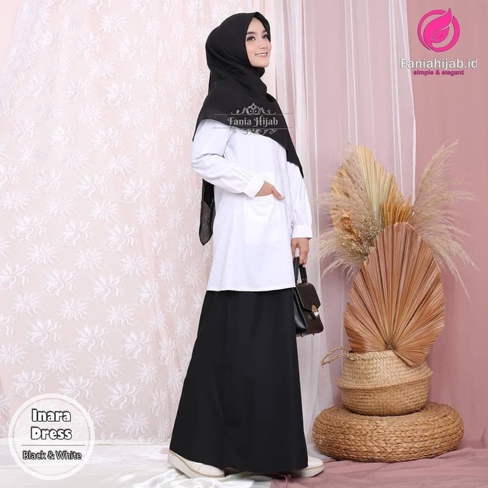 WANITA-PNS-SERAGAM- GAMIS DINAS PNS TOYOBO INARA HITAM PUTIH BY FANIA HIJAB - XS -SERAGAM-PNS-