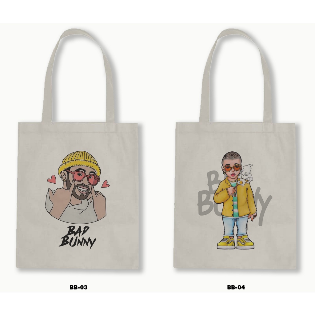 Tas Tote Bag Resleting Kanvas/Blacu  - Bad Bunny