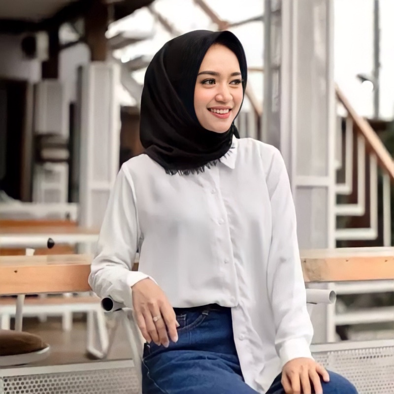 Kemeja Atasan Wanita Polos Basic Lengan Panjang Casual BAJUU BAGUS