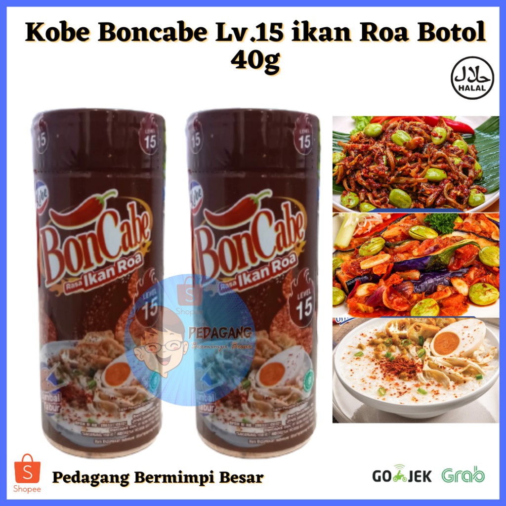 Kobe Boncabe Lv.15 ROA Botol 40g /Kobe Boncabe Sambal Tabur Original Lv 15 Ikan Roa 40gr/ Sambal Roa