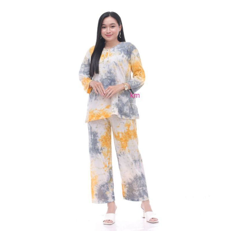 Setelan CP Kaos Tiedye One Set celana panjang wanita Piyama Tie Dye Bali Adem Murah Kekinian-5