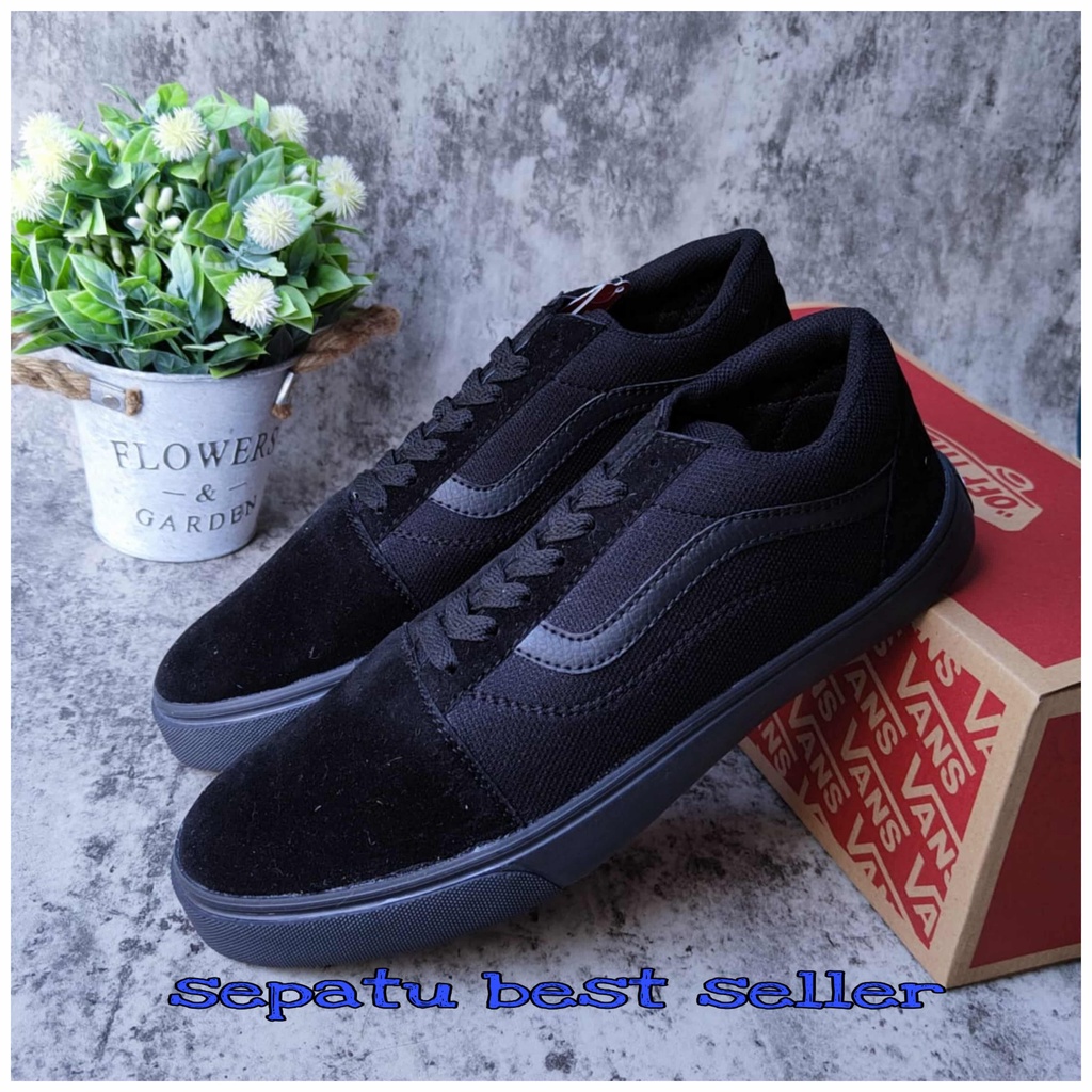 SEPATU VANS OLD SKOOL FULL BLACK SEPATU SKOLAH HITAM POLOS