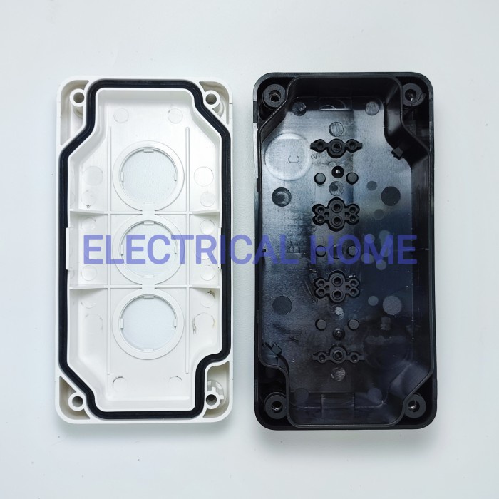 Control Box Push Button 22mm 3 Lubang Hitam+Putih