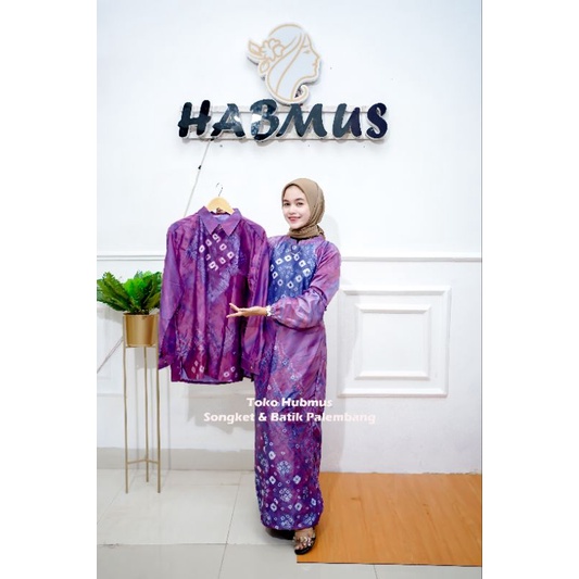 couple gamis jumputan palembang asli sutra silk