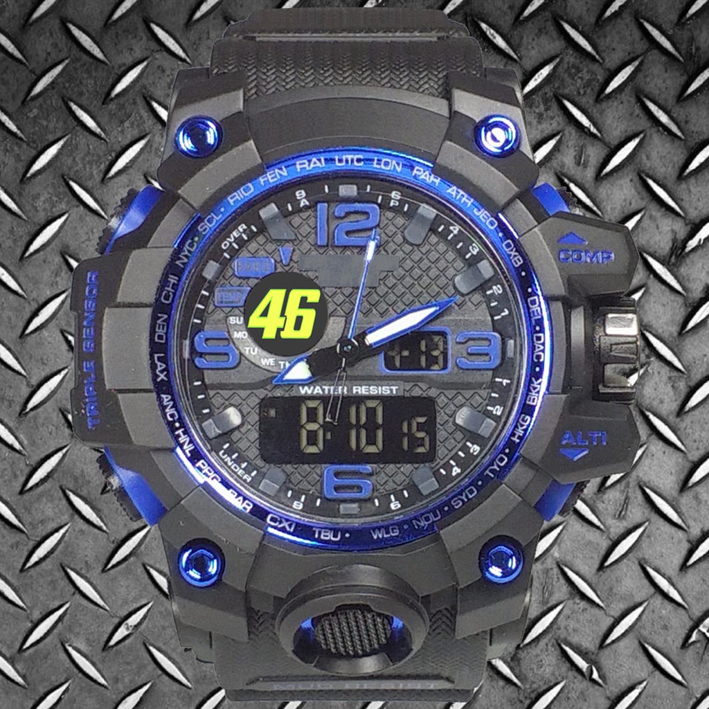 (Istimewa Bossque) Jam VALENTINO ROSSI 46 DT List Biru (Exclusive)