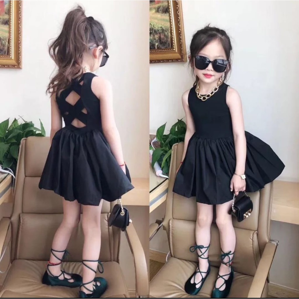 QFS - KIDS DRESS SILANG / HITAM / TERBARU / TERPOPULER