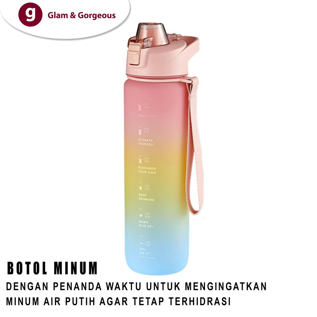 Botol Minum Motivasi dengan Penanda Waktu Kapasitas 1100ML Tutup Flip BP004