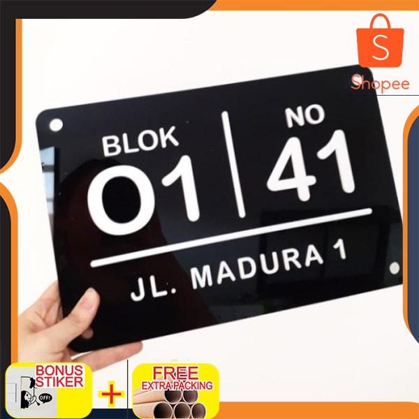 

nomor rumah acrylic 30x20 Timbul - dasar putih Elegan
