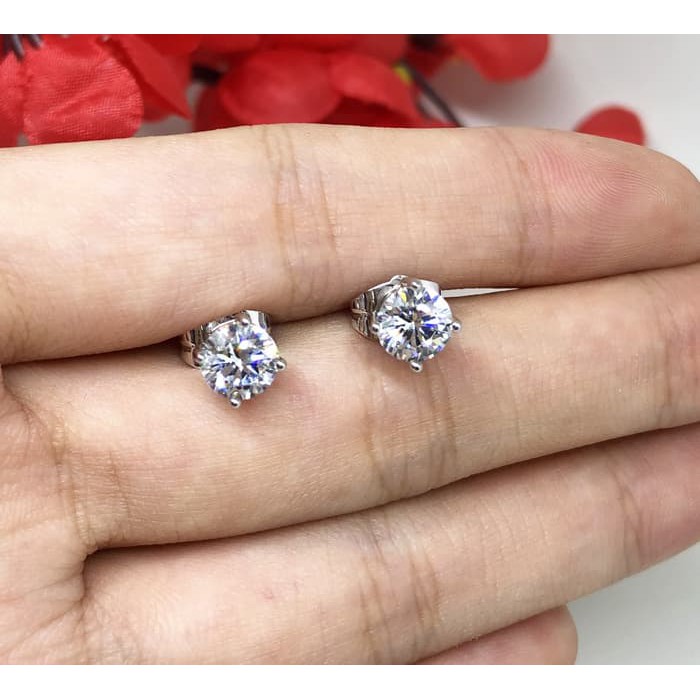 jbr823 Anting Tusuk Xuping Asli Lapis Emas Putih 6mm Silver Berlian -