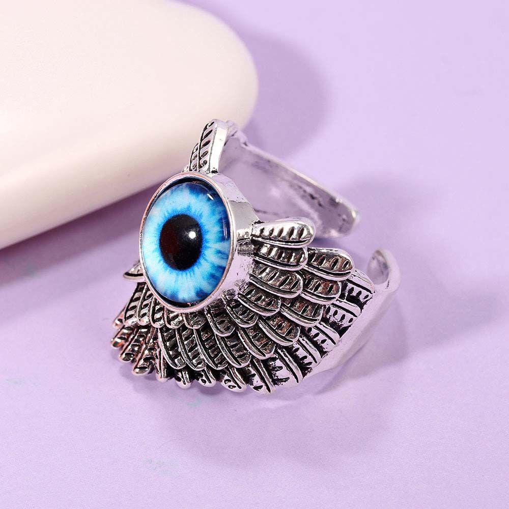 Mxbeauty Cincin Mata Setan Unisex Sederhana Bentuk Kodok Beruntung Paduan Mata Biru Wanita Rings