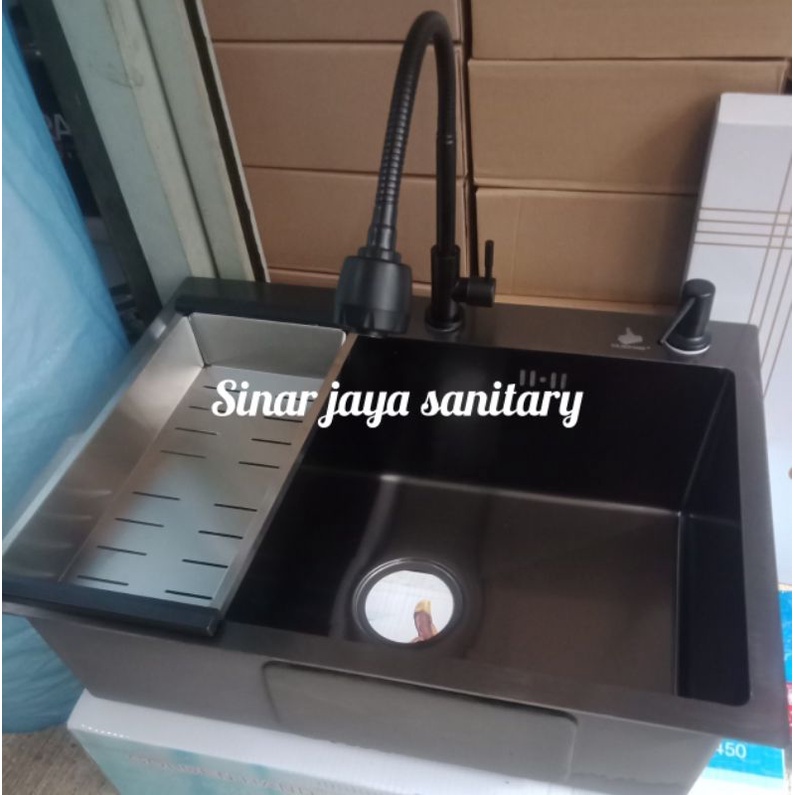 paket komplit kitchen sink inobe hitam 6045 stainless 304   original     paket sink kotak hitam 6045
