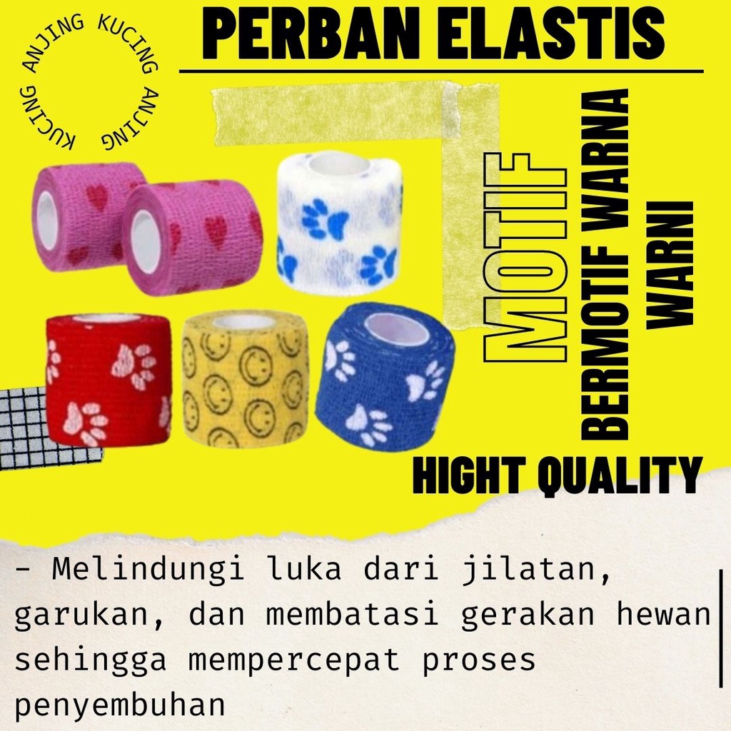 Perban Elastis Warna dan Motif Random Bahan Breathable Untuk Pelindung Kaki Anjing Kucing Musang Kelinci Hewan Peliharaan FEZONE