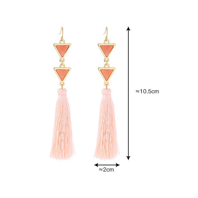 LRC Anting Gantung Elegant Pink Triangle Shape Decorated Long Tassel E18270