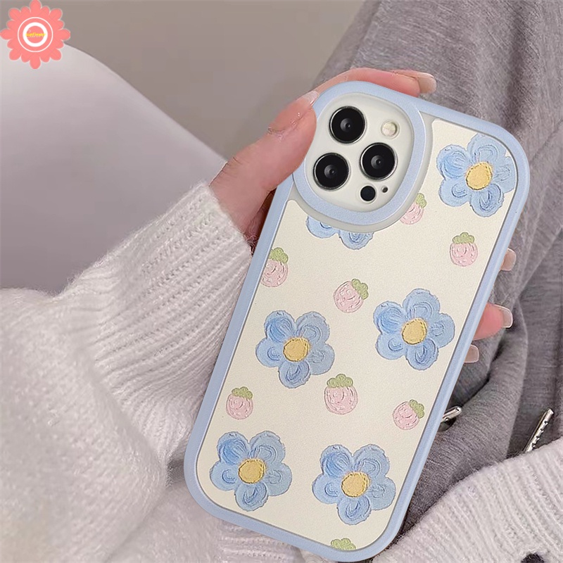 Soft Case Tpu Motif Lukisan Bunga Biru Untuk IPhone 11 7 8 6 6s Plus 12 13 Pro Max XS X XR XS Max SE 2020