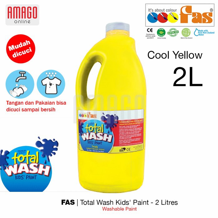 FAS TOTAL WASH PAINT - 2 LITER - CAT MUDAH DIBERSIHKAN - COOL YELLOW