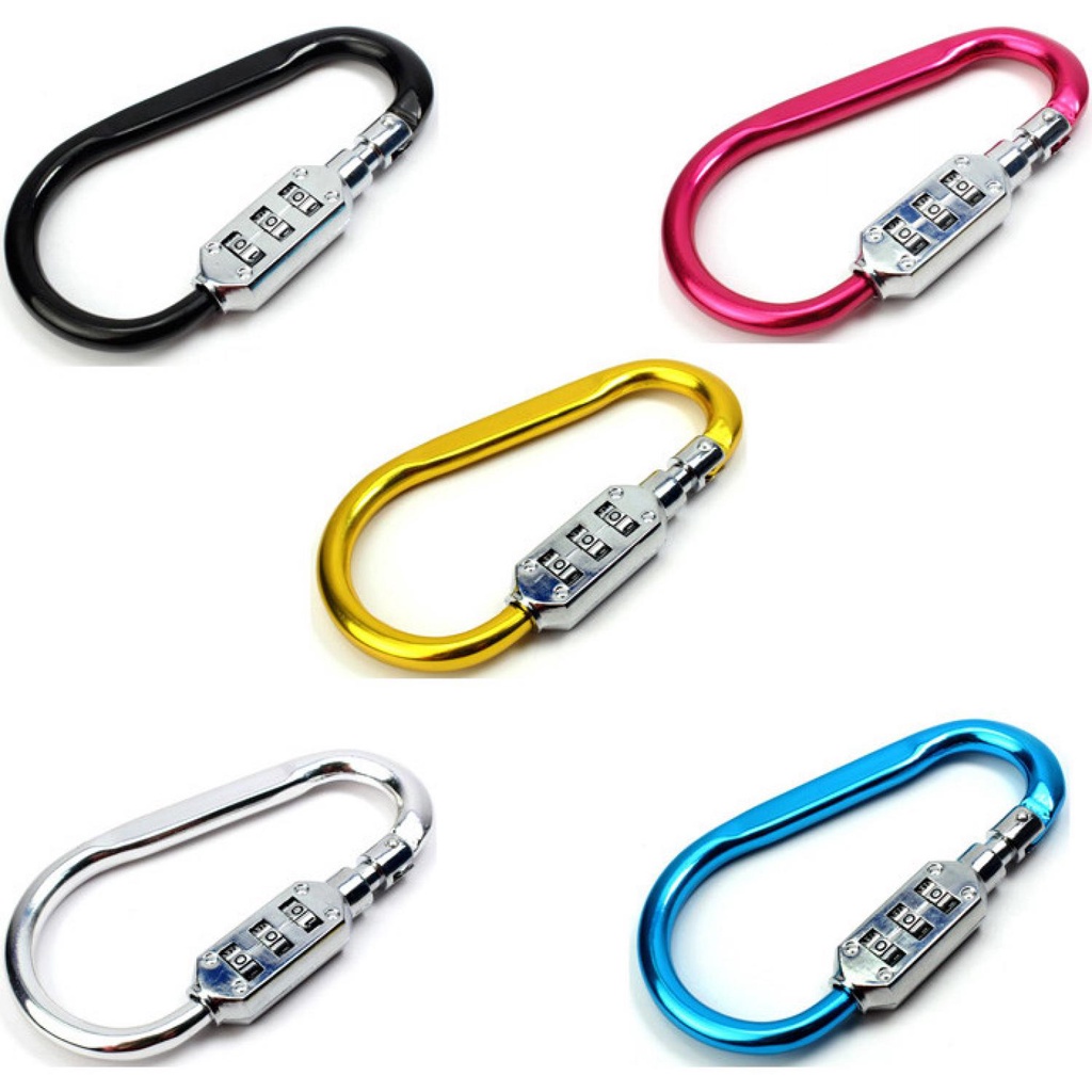 Aluminum Alloy D-type Lock Carabiner 3 Dial Password Padlock - CH206