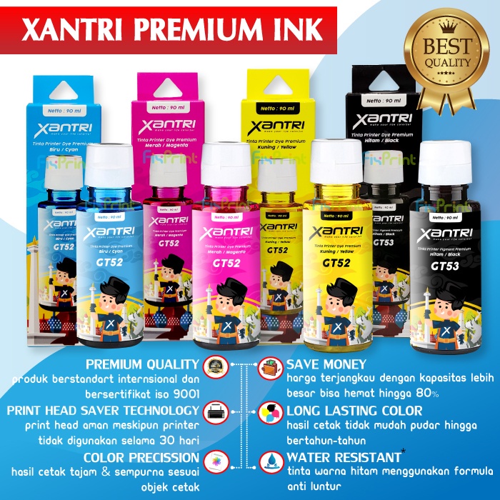 Tinta Premium Xantri GT53 GT51 Black GT52 Cyan Magenta Yellow Compatible Printer HP 115 315 415 515