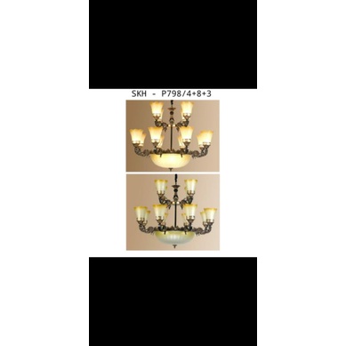 LAMPU GANTUNG HIAS 15 LAMPU MEWAH GOLD