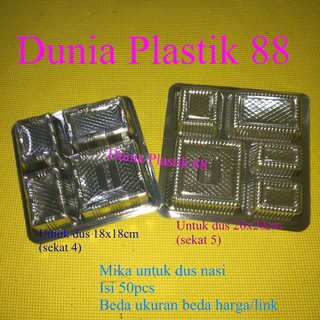 isi50PCS MIKA SEKAT PLASTIK dalaman 18x18CM untuk dus kardus box tempat makan nasi hajatan SEkat 4