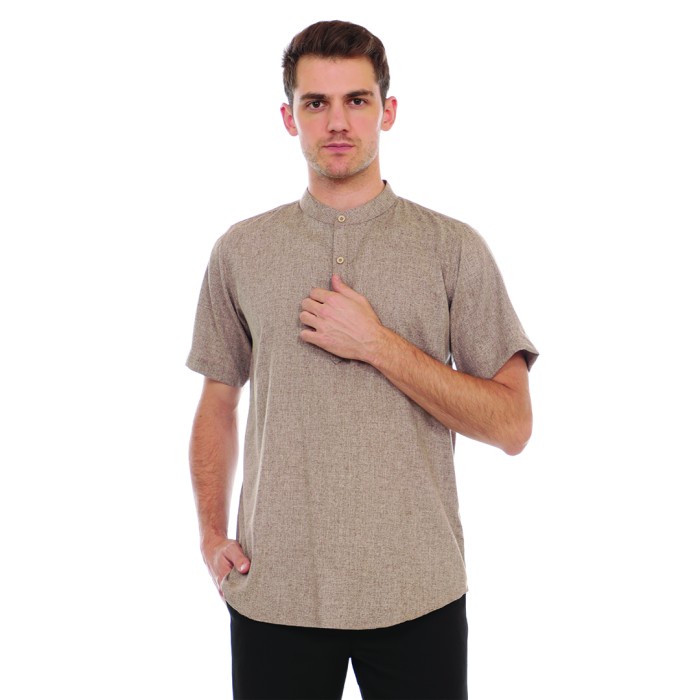 Baju Koko Pria / Kemko / Kemeja Koko Lengan Pendek Ekslusif - mocca, M