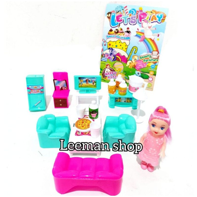 MAINAN ANAK PEREMPUAN MAINAN BERBIE FURNITURE SET SOFA DAN TV