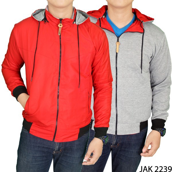 Jaket Bolak Balik Keren Parasut Merah – Abu – JAK 2239