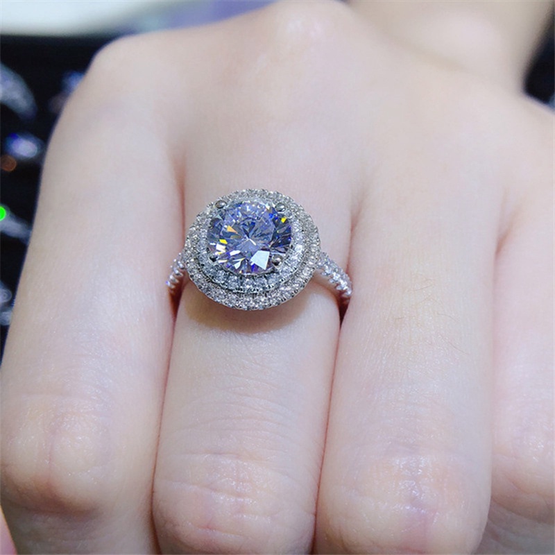 Cincin Bentuk Bulat Bahan Cubic Zirconia Gaya Klasik Untuk Wanita