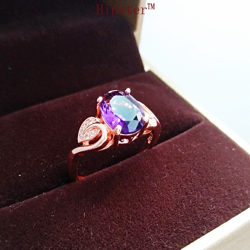 Hot Sale Exquisite Elegant Amethyst Leaf Shape Full Diamond Ring