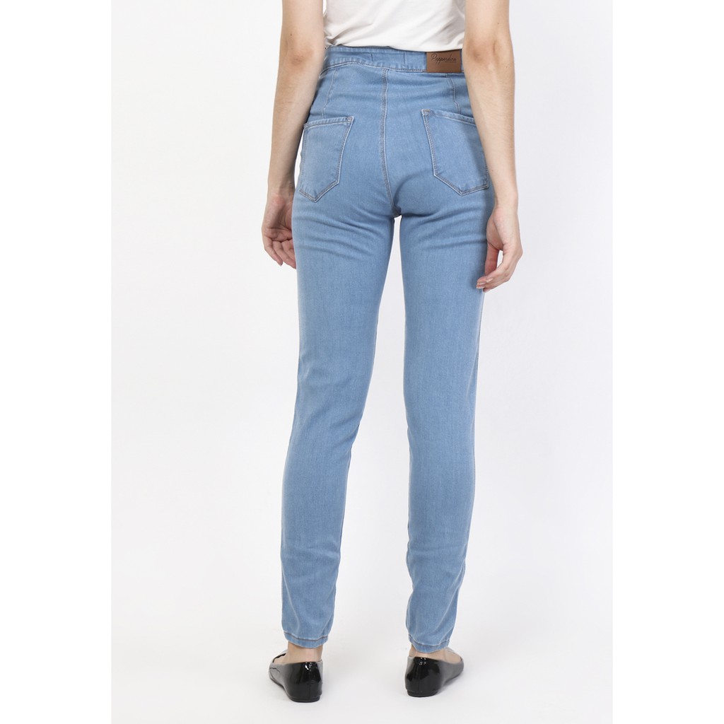 Dazina Highwaist Tulang Front Line Jeans Celana HW Ice Blue Wanita