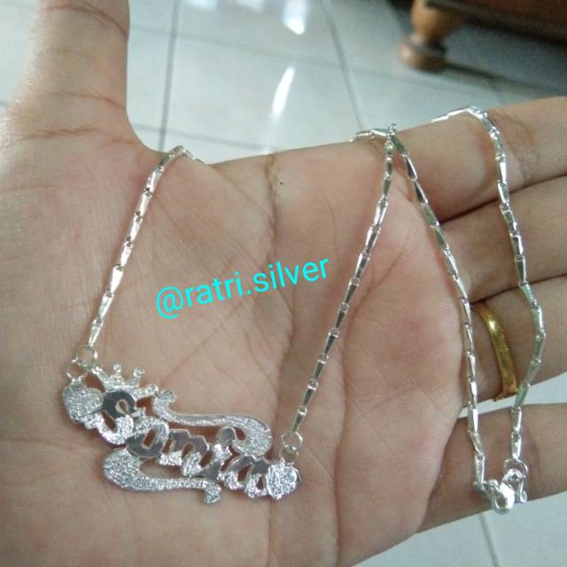 Kalung Nama Motif Padi/ Perak Asli 925