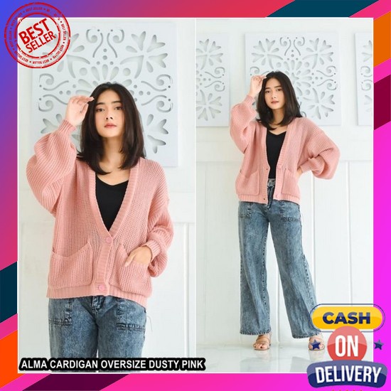 Cardigan Rajut Fuzzy Lengan Balon Cardigan Rajut Wanita Polos Big Size Xxl Jumbo Alma Oversize Kar