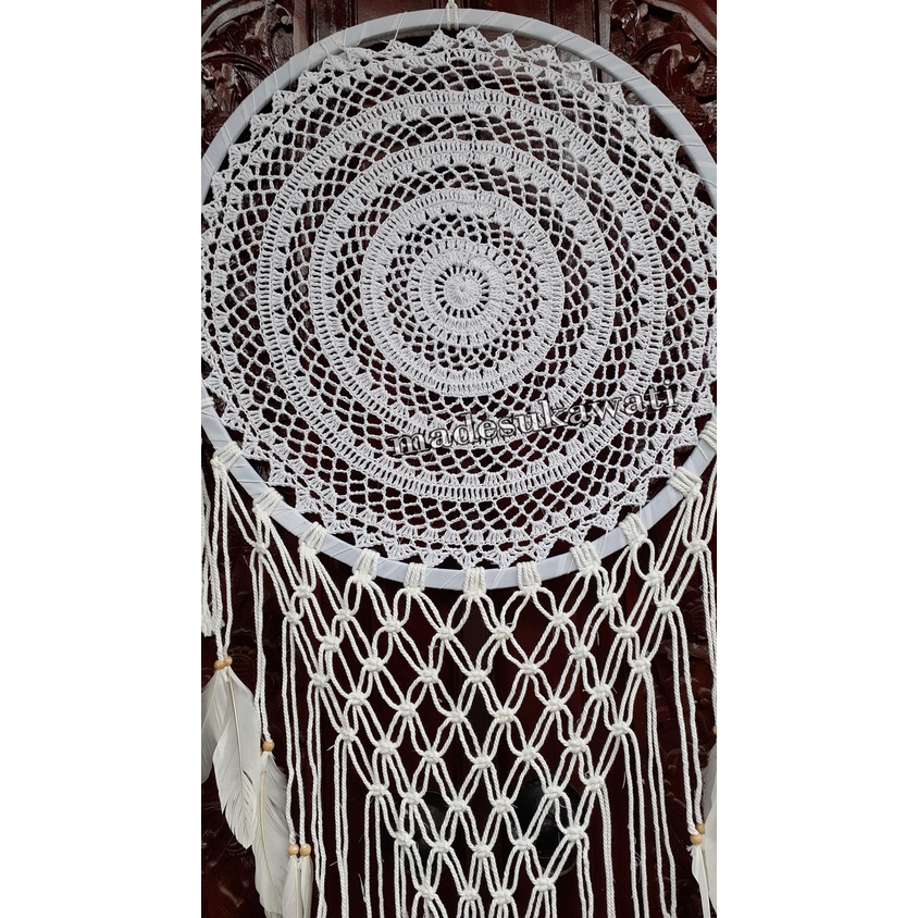 Dream catcher sulam jaring pelangi diameter 52cm dekorasi hiasan rumah bulu ayam