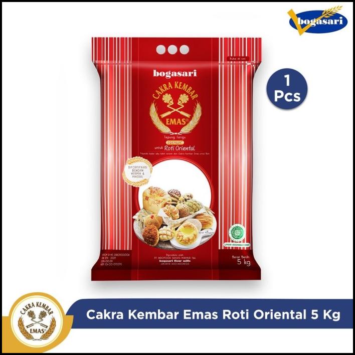 

Cakra Kembar Emas Roti Oriental 5Kg, Tepung Protein Tinggi U Roti/Kue